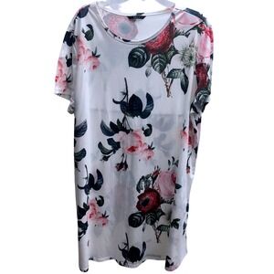 SHEIN Floral Rose Print T-Shirt Dress Women 4XL White Pink Chic Relaxed Fit
